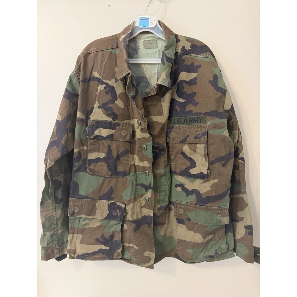 Military Jacket Large Short Green Woodland Camo Shirt Coat Army 8415-01-084-1849